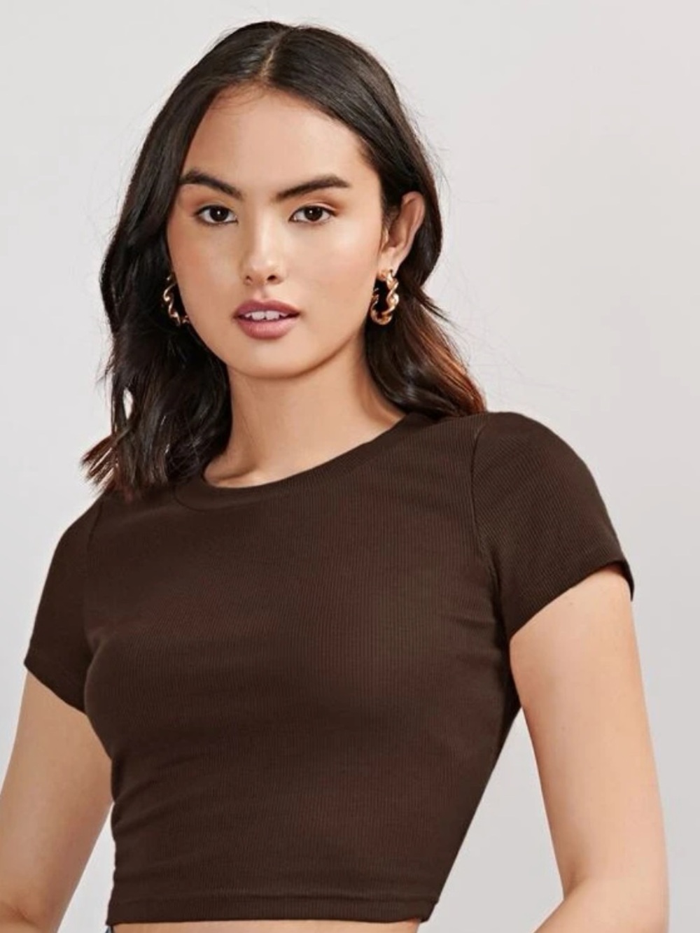 **WORN ONCE** Brown Ribbed Knit Crop Top